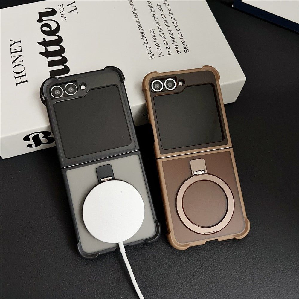 For Samsung Galaxy Z Flip7 FE 5G / Z Flip6 5G Magnetic Case Kickstand Shockproof Matte PC + TPU Phone Cover - Desert Gold