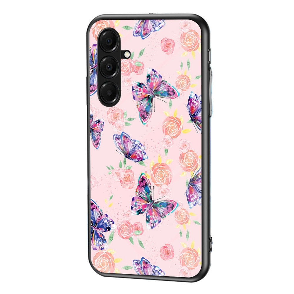 For Samsung Galaxy A17 5G Butterfly Series Glass Case Protective Cover - Rose Butterfly