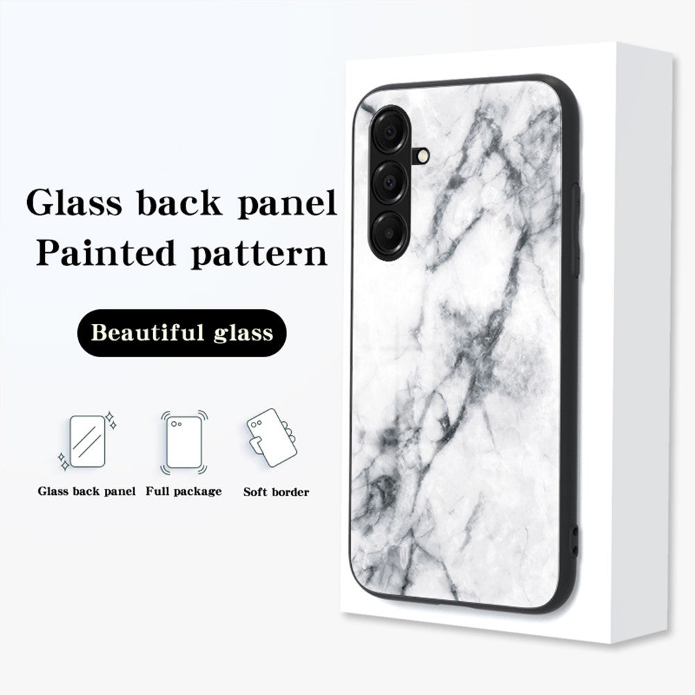 For Samsung Galaxy A17 5G Case Marble Pattern Tempered Glass + PC + TPU Protective Phone Cover - Emerald Marble