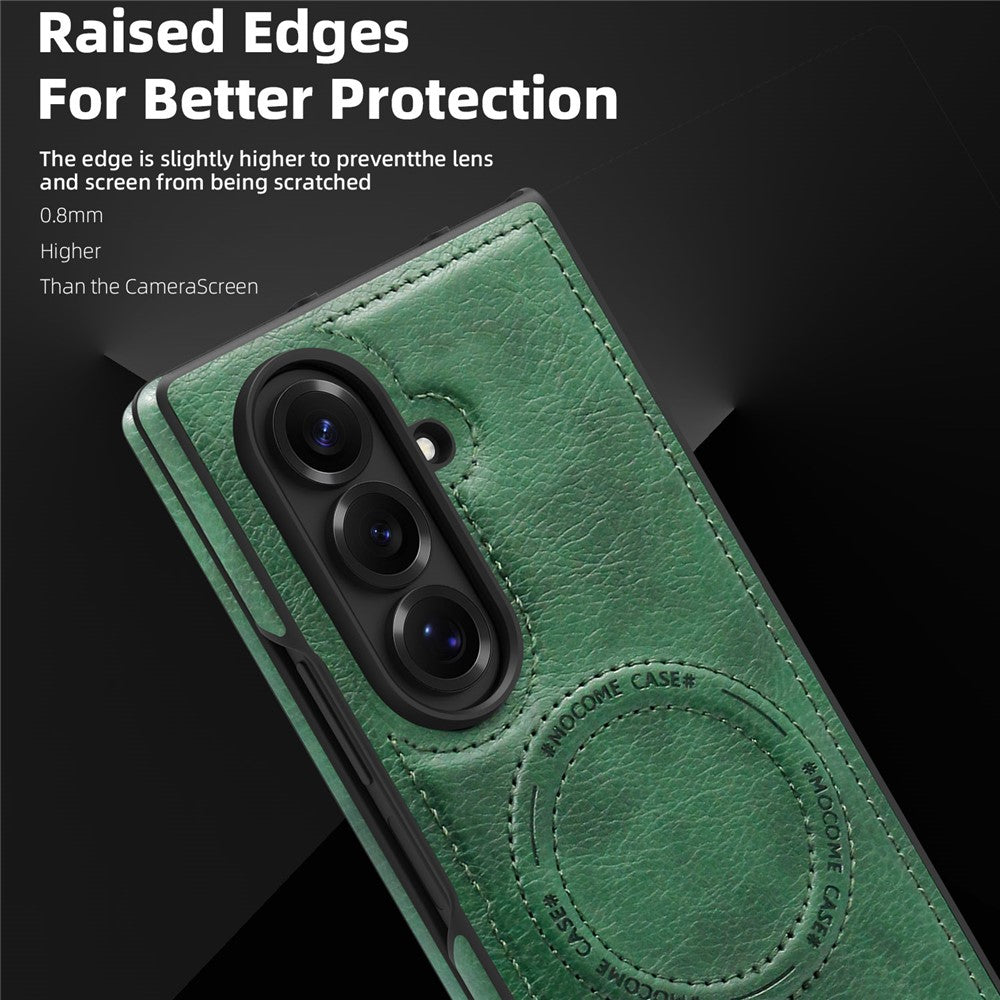 For Samsung Galaxy Z Fold7 5G Case Compatible with MagSafe Kickstand Leather Phone Back Cover - Blackish Green