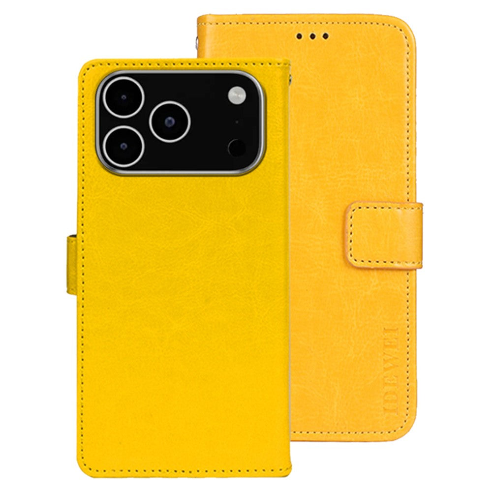 IDEWEI For iPhone 17 Pro Max Stand Case Crazy Horse Texture Leather Phone Cover - Yellow