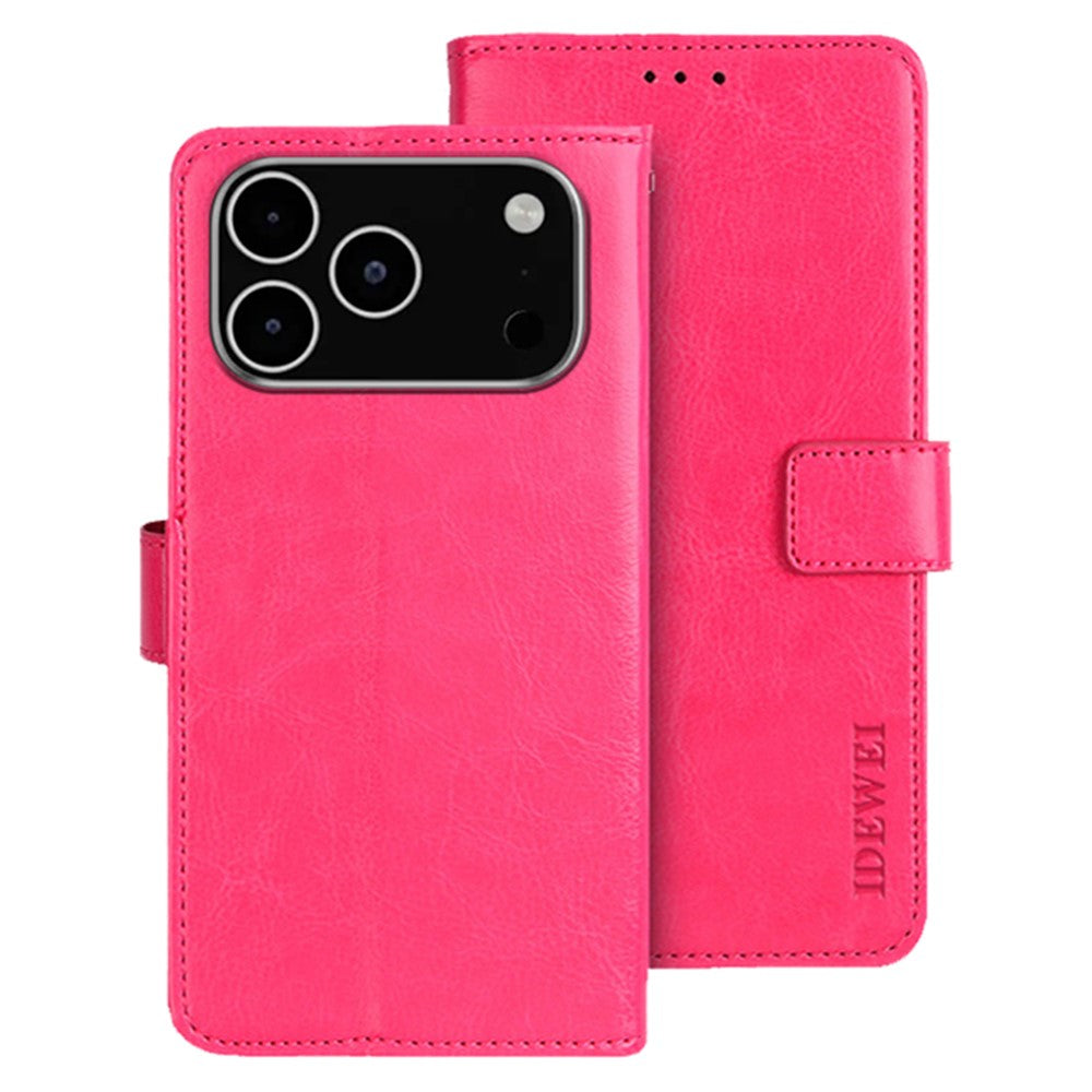 IDEWEI For iPhone 17 Pro Max Stand Case Crazy Horse Texture Leather Phone Cover - Rose