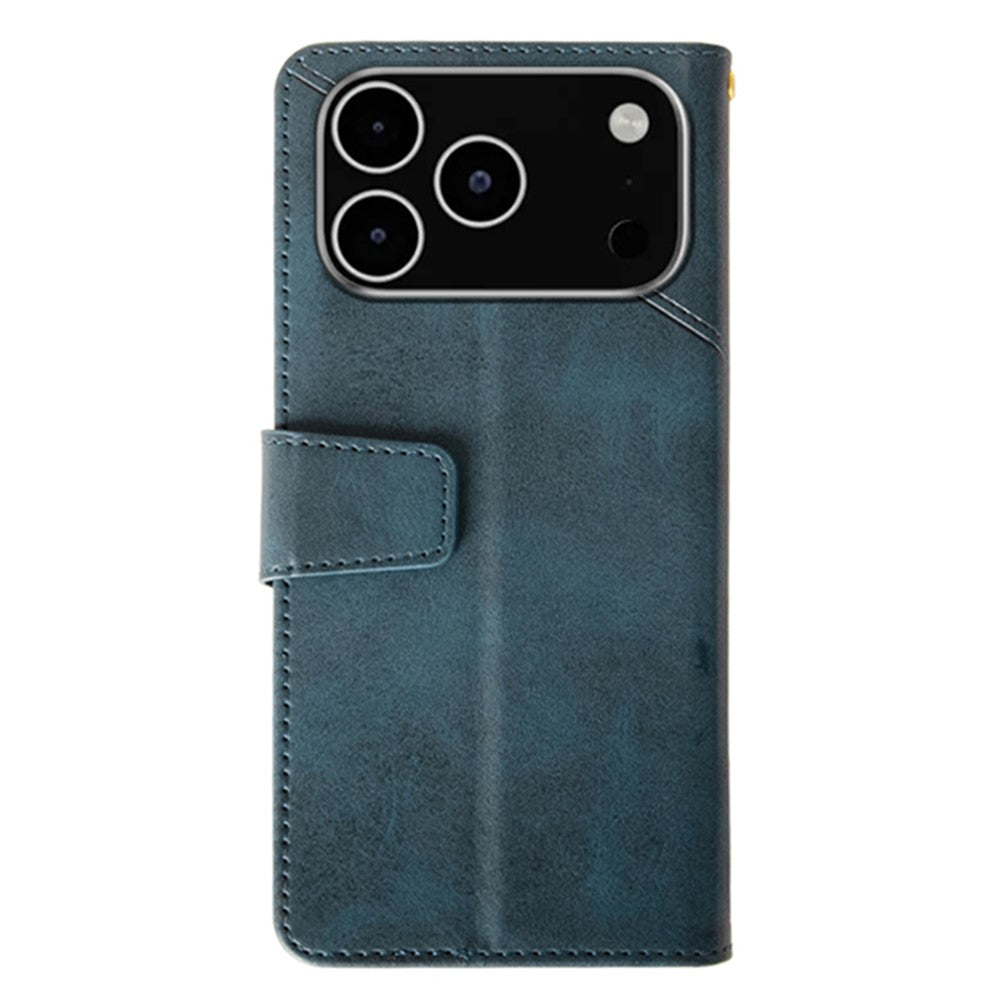 IDEWEI For iPhone 17 Pro Max Case Leather Wallet Phone Cover Stand Calf Texture - Blue