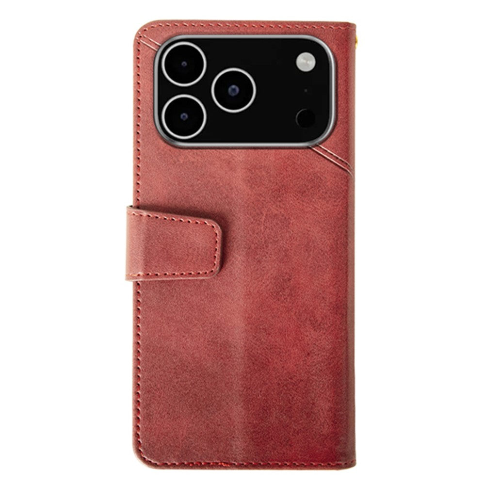 IDEWEI For iPhone 17 Pro Max Case Leather Wallet Phone Cover Stand Calf Texture - Red