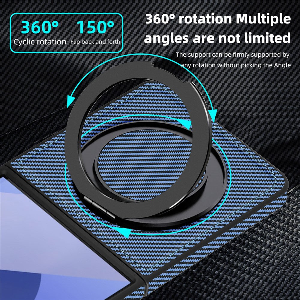 For Samsung Galaxy Z Flip7 5G Magnetic Case Carbon Fiber Texture PU + TPU Kickstand Phone Cover - Blue