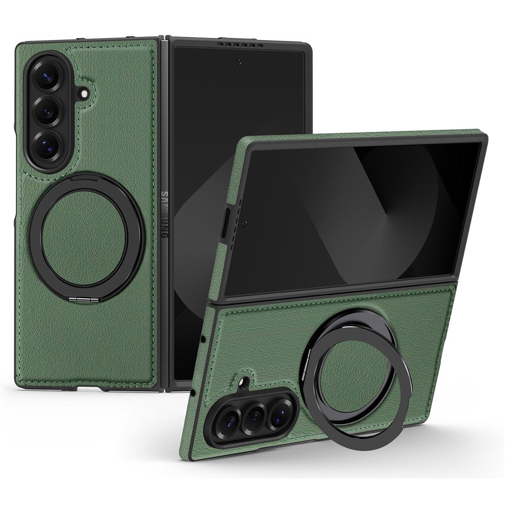 For Samsung Galaxy Z Fold7 5G Case with Ring Kickstand Compatible with MagSafe PU Leather Back Cover - Green