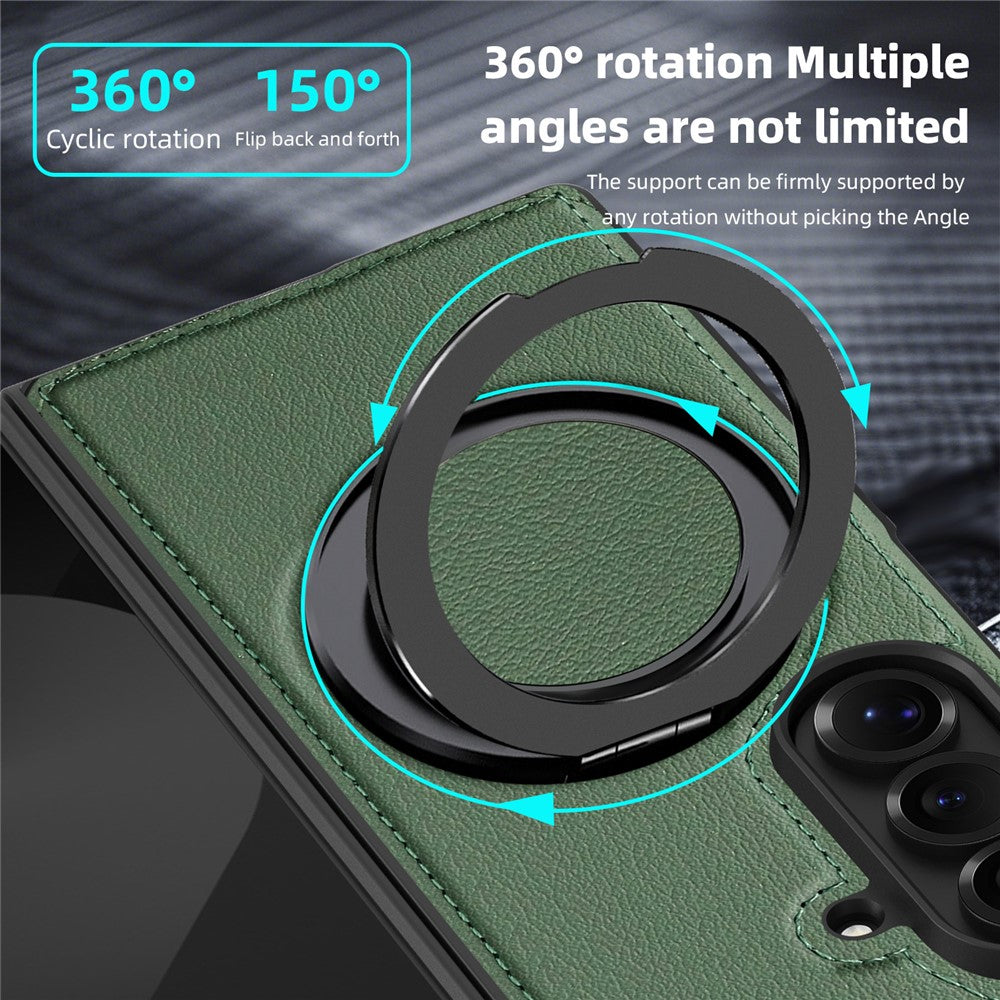 For Samsung Galaxy Z Fold7 5G Case with Ring Kickstand Compatible with MagSafe PU Leather Back Cover - Green