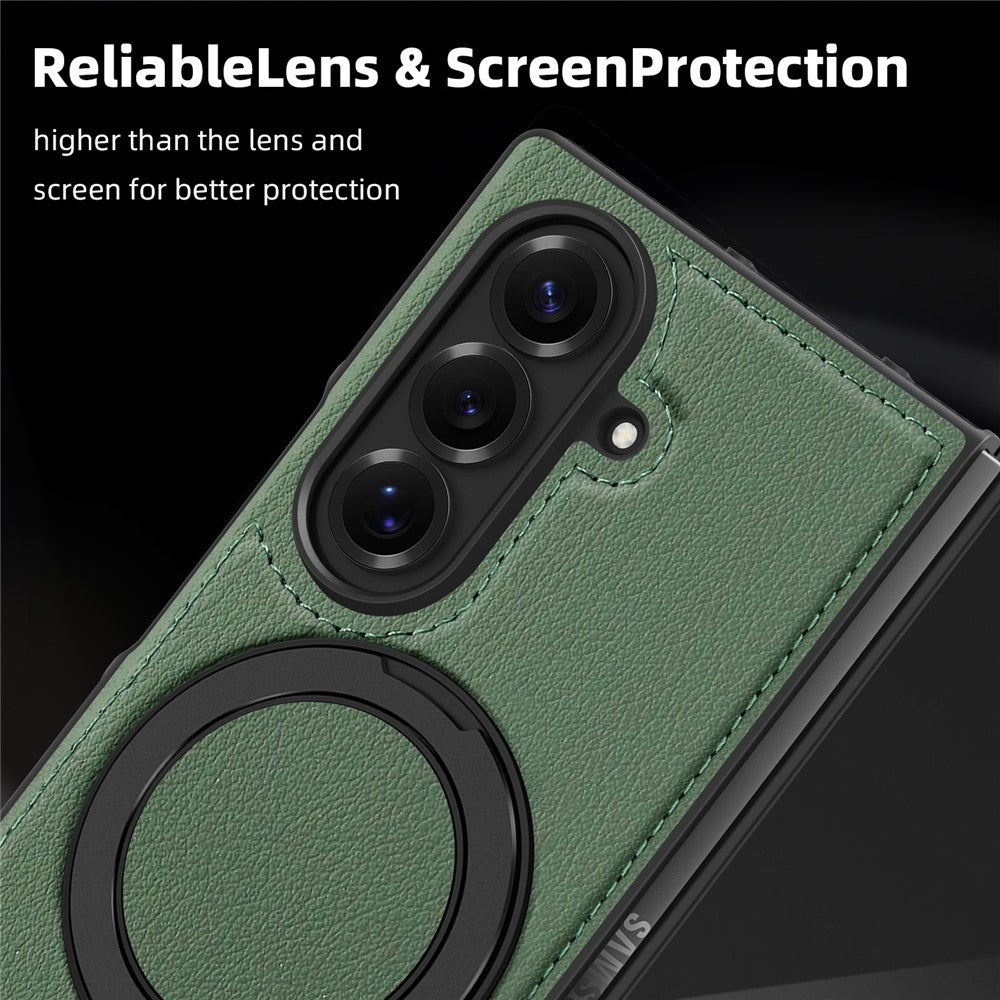 For Samsung Galaxy Z Fold7 5G Case with Ring Kickstand Compatible with MagSafe PU Leather Back Cover - Green