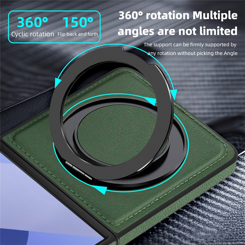 For Samsung Galaxy Z Flip7 5G Case with Ring Kickstand Compatible with MagSafe PU Leather Back Cover - Green