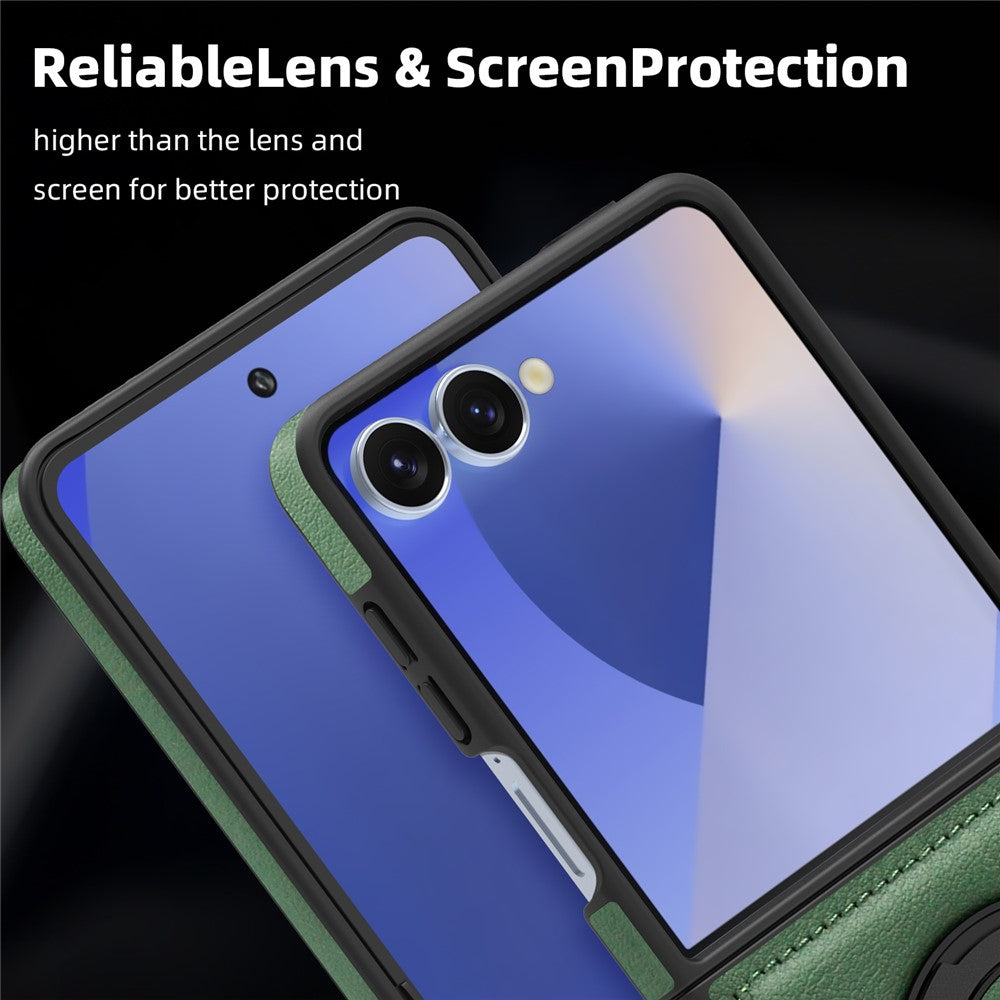 For Samsung Galaxy Z Flip7 5G Case with Ring Kickstand Compatible with MagSafe PU Leather Back Cover - Green