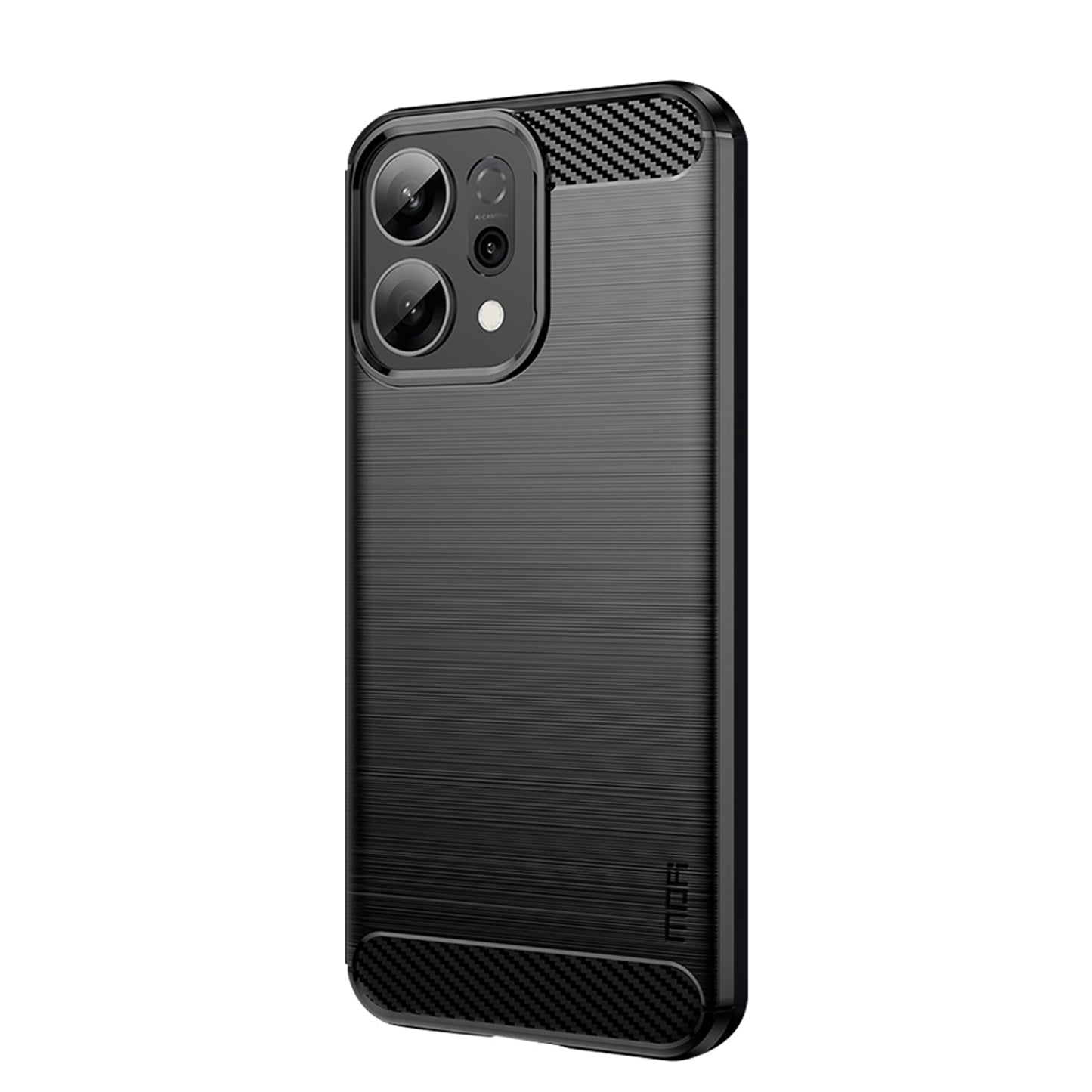 For Oppo Reno14 5G (Global) Back Cover MOFI Brushed Texture Carbon Fiber Soft TPU Case - Black
