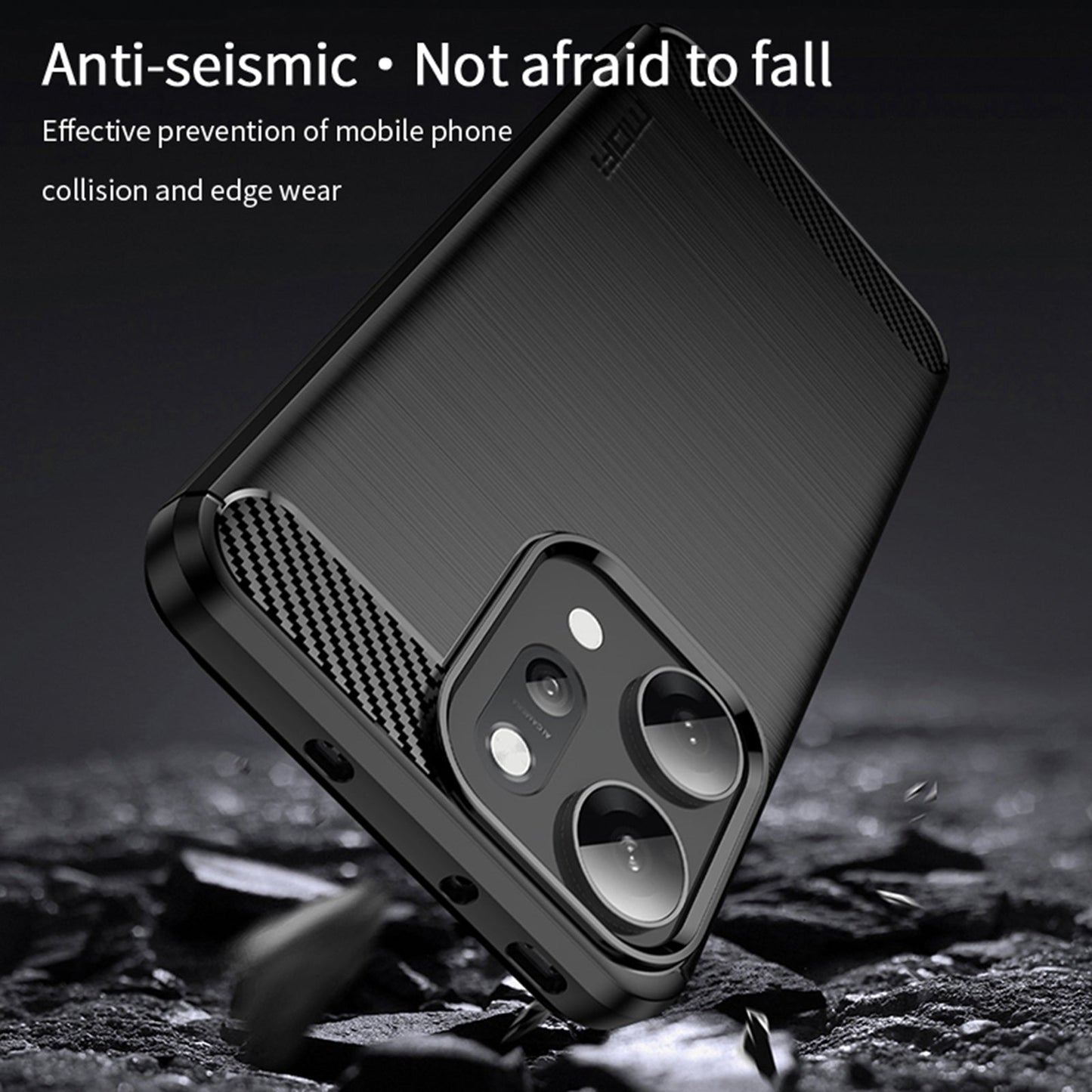 For Oppo Reno14 5G (Global) Back Cover MOFI Brushed Texture Carbon Fiber Soft TPU Case - Black