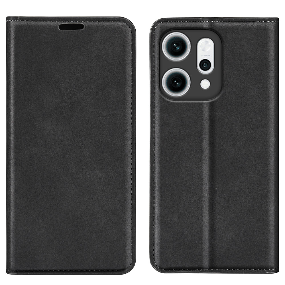 For Oppo Reno14 5G (Global) Case Skin Touch Leather Wallet Phone Cover - Black