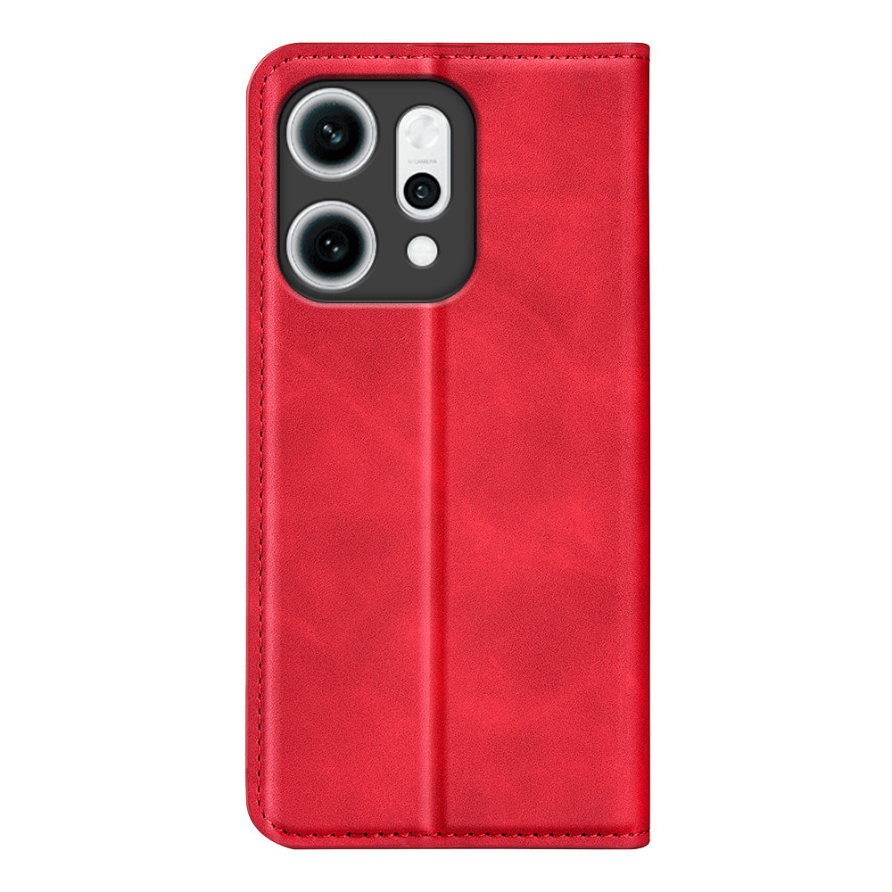 For Oppo Reno14 5G (Global) Case Skin Touch Leather Wallet Phone Cover - Red