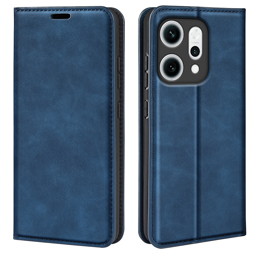 For Oppo Reno14 5G (Global) Case Skin Touch Leather Wallet Phone Cover - Blue
