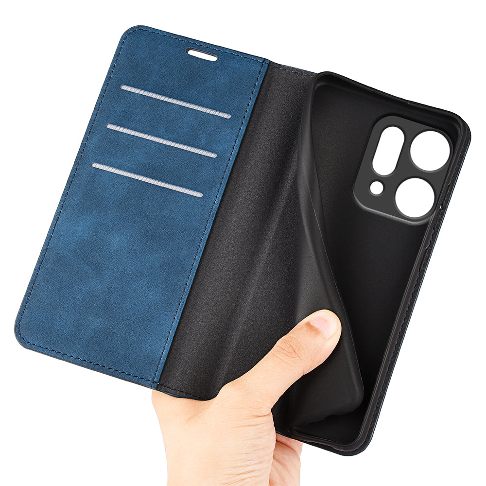 For Oppo Reno14 5G (Global) Case Skin Touch Leather Wallet Phone Cover - Blue