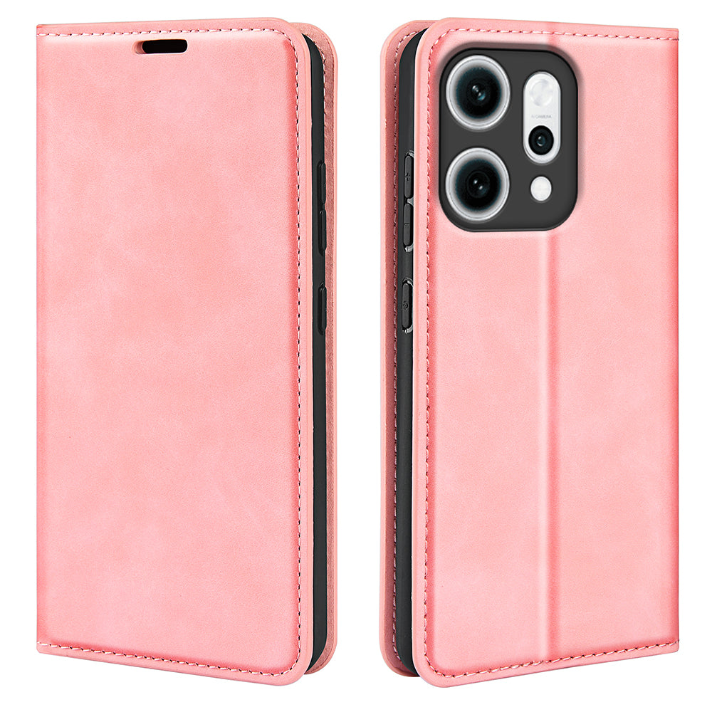 For Oppo Reno14 5G (Global) Case Skin Touch Leather Wallet Phone Cover - Pink