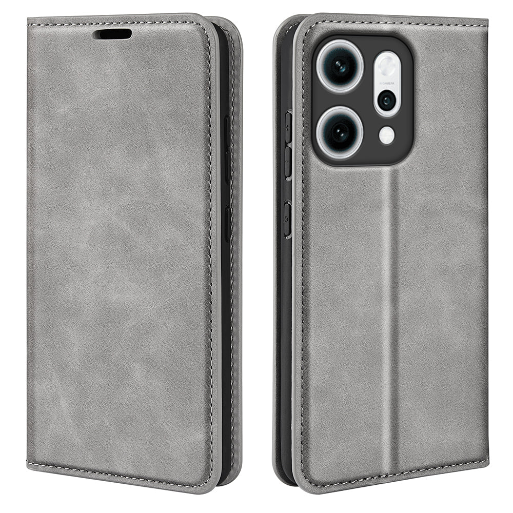 For Oppo Reno14 5G (Global) Case Skin Touch Leather Wallet Phone Cover - Grey