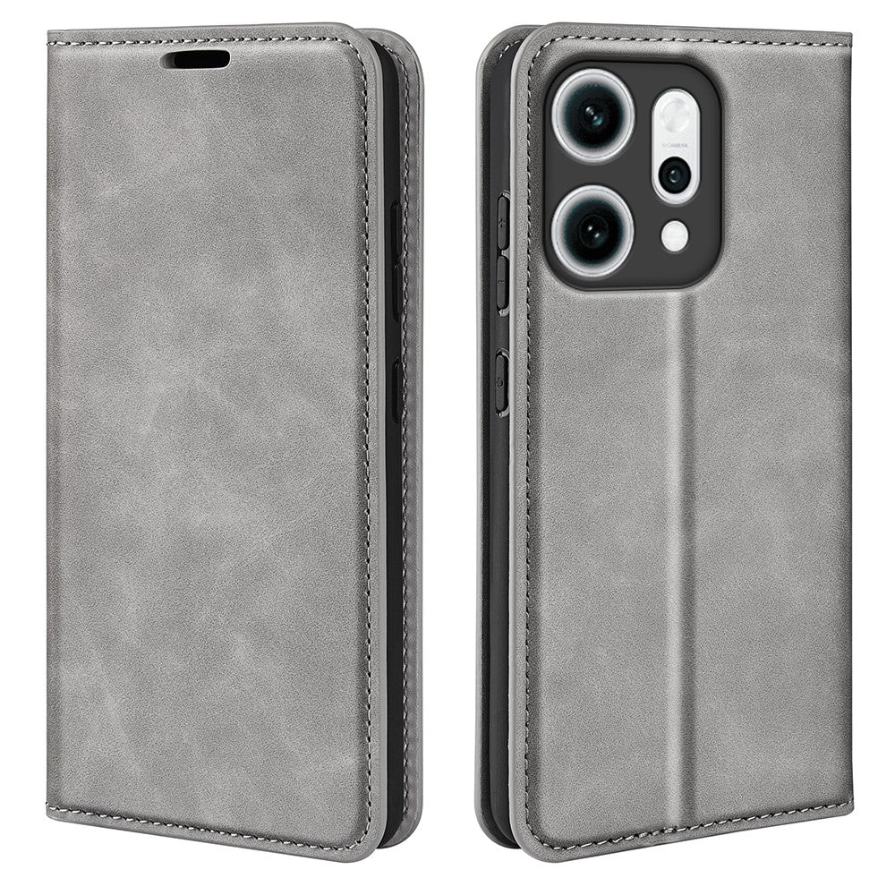 For Oppo Reno14 Pro 5G (Global) Case Skin Touch Leather Wallet Phone Cover - Grey