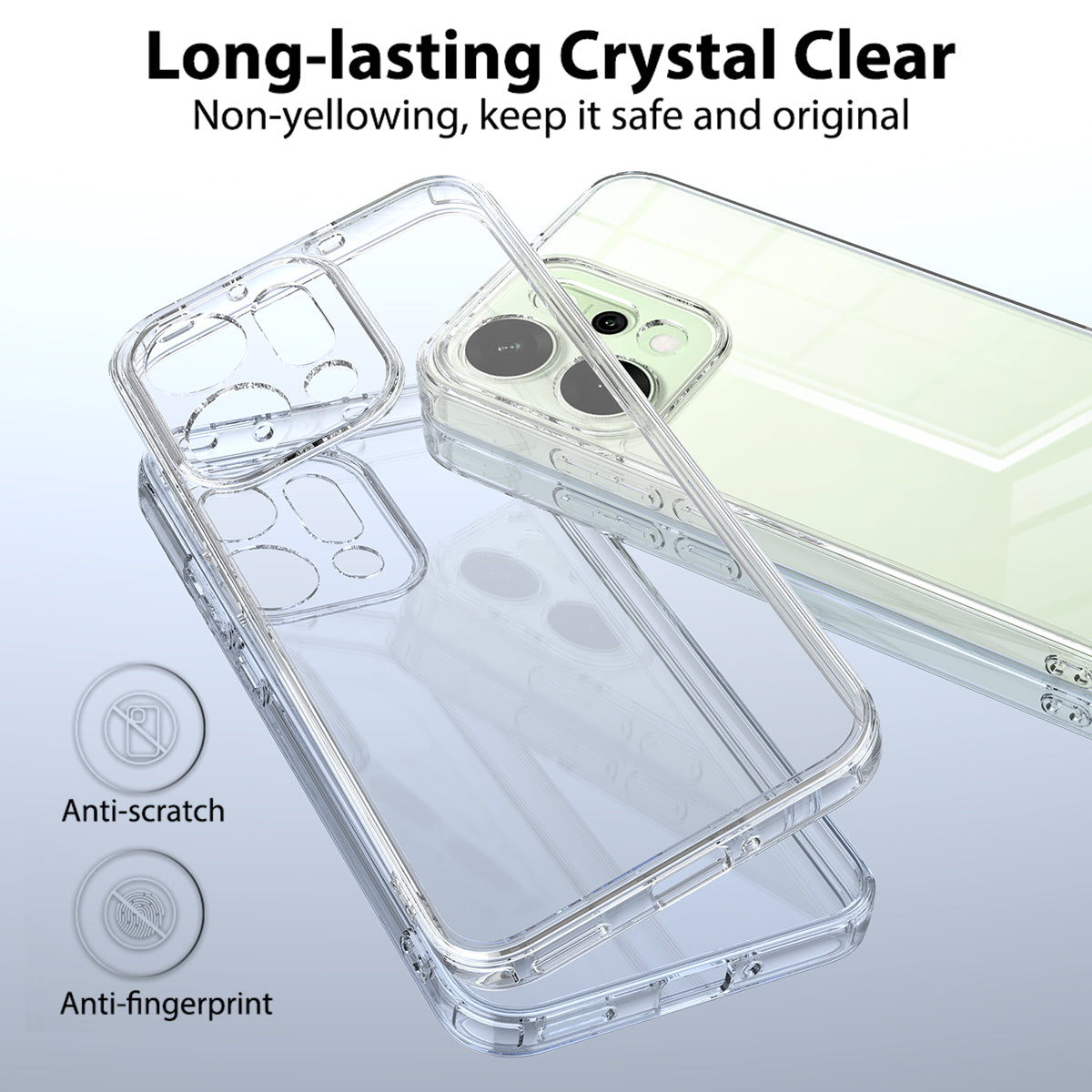 For Oppo Reno14 5G (Global) Clear Phone Case TPU+Acrylic Shockproof Phone Back Cover - Clear