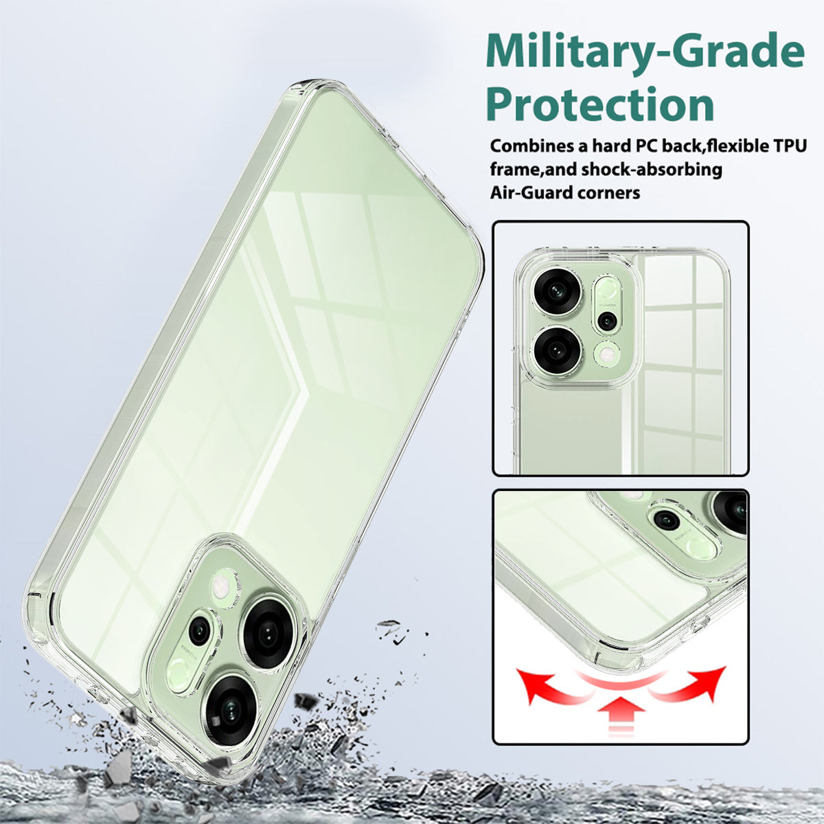 For Oppo Reno14 5G (Global) Clear Phone Case TPU+Acrylic Shockproof Phone Back Cover - Clear