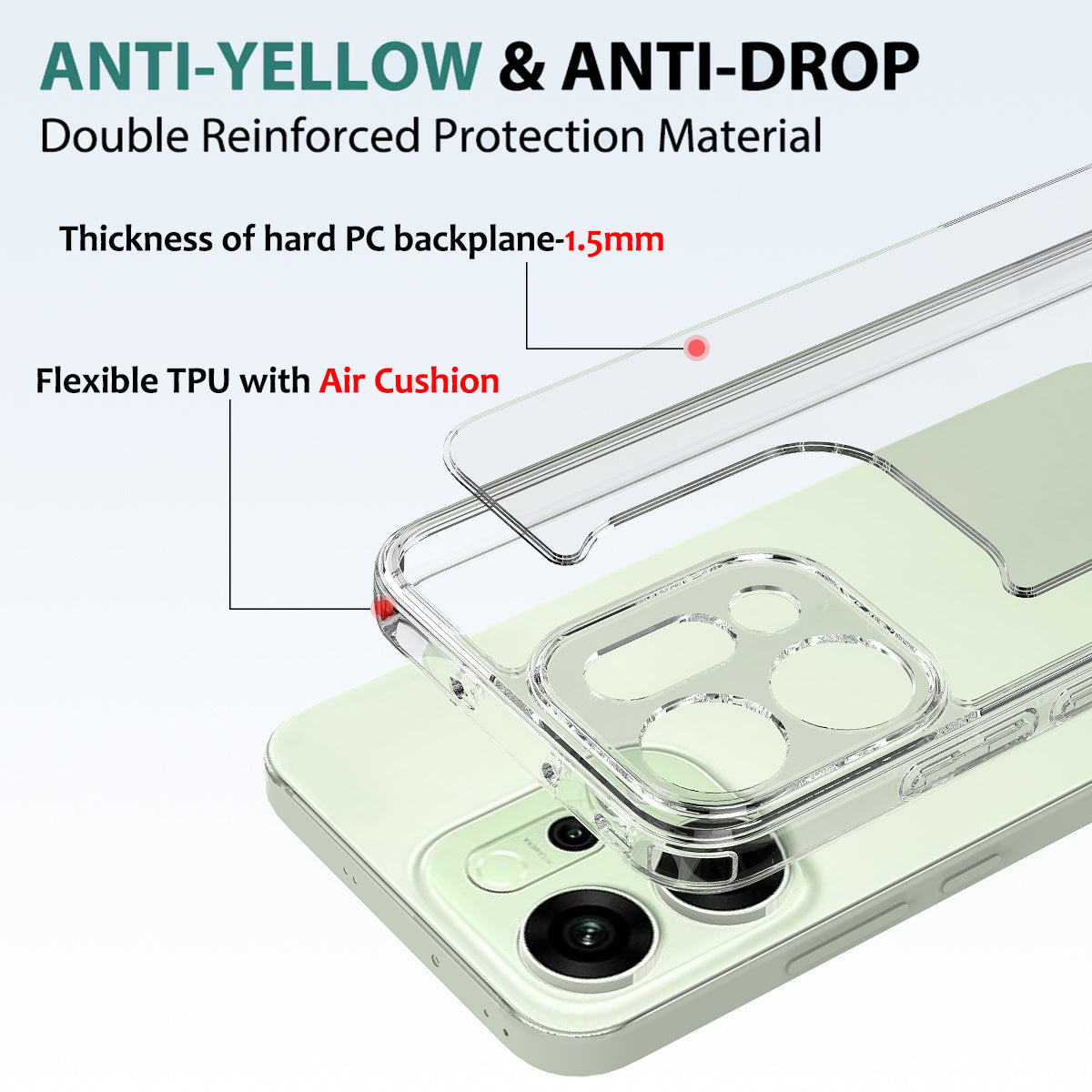 For Oppo Reno14 5G (Global) Clear Phone Case TPU+Acrylic Shockproof Phone Back Cover - Clear