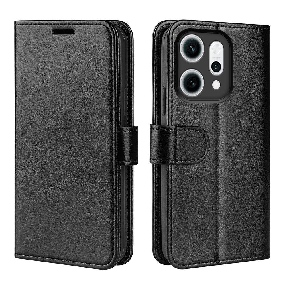 For Oppo Reno14 Pro 5G (Global) Case Crazy Horse Texture Stand Leather Phone Cover - Black