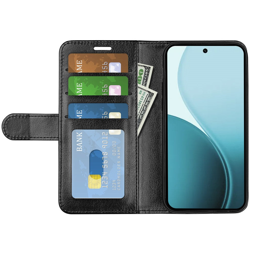 For Oppo Reno14 Pro 5G (Global) Case Crazy Horse Texture Stand Leather Phone Cover - Black