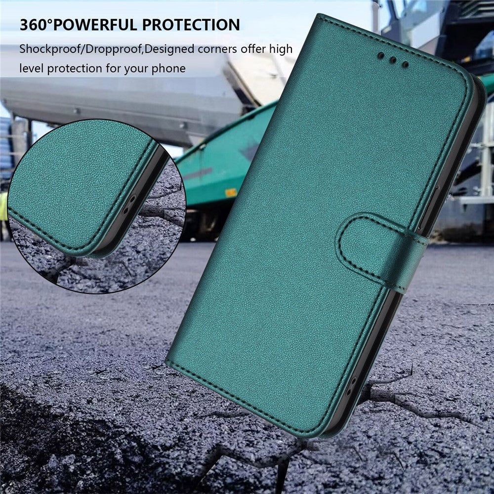 For Oppo Reno14 Pro 5G (Global) Leather Case Wallet Stand Phone Cover with Wrist Strap - Green