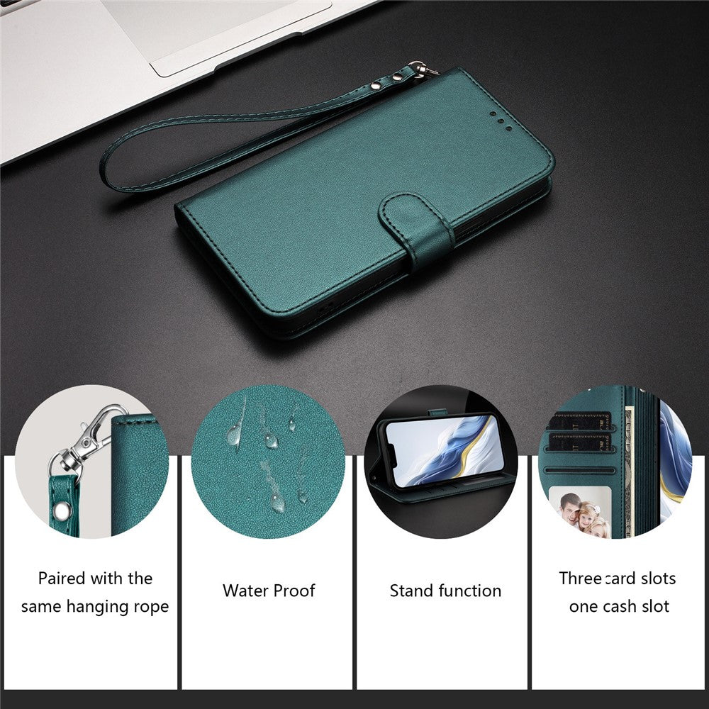 For Oppo Reno14 Pro 5G (Global) Leather Case Wallet Stand Phone Cover with Wrist Strap - Green