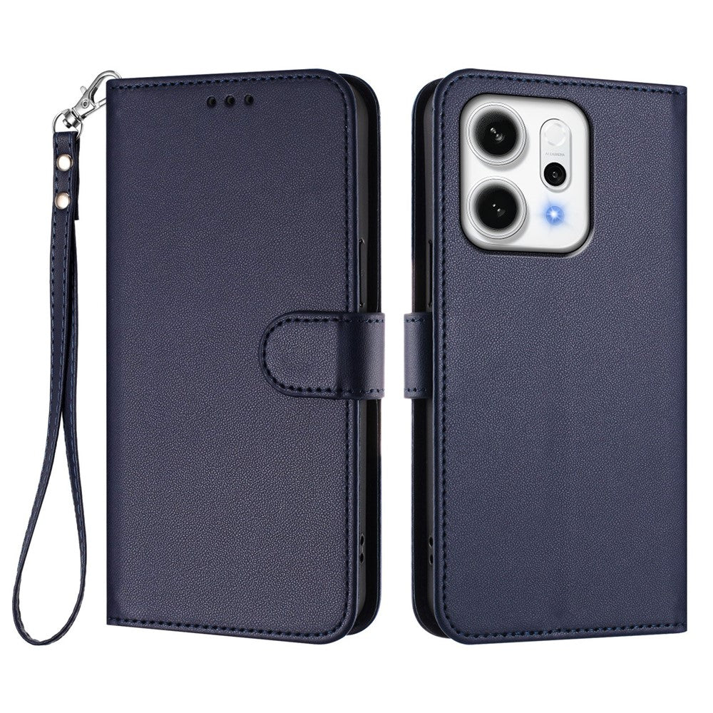 For Oppo Reno14 Pro 5G (Global) Leather Case Wallet Stand Phone Cover with Wrist Strap - Blue