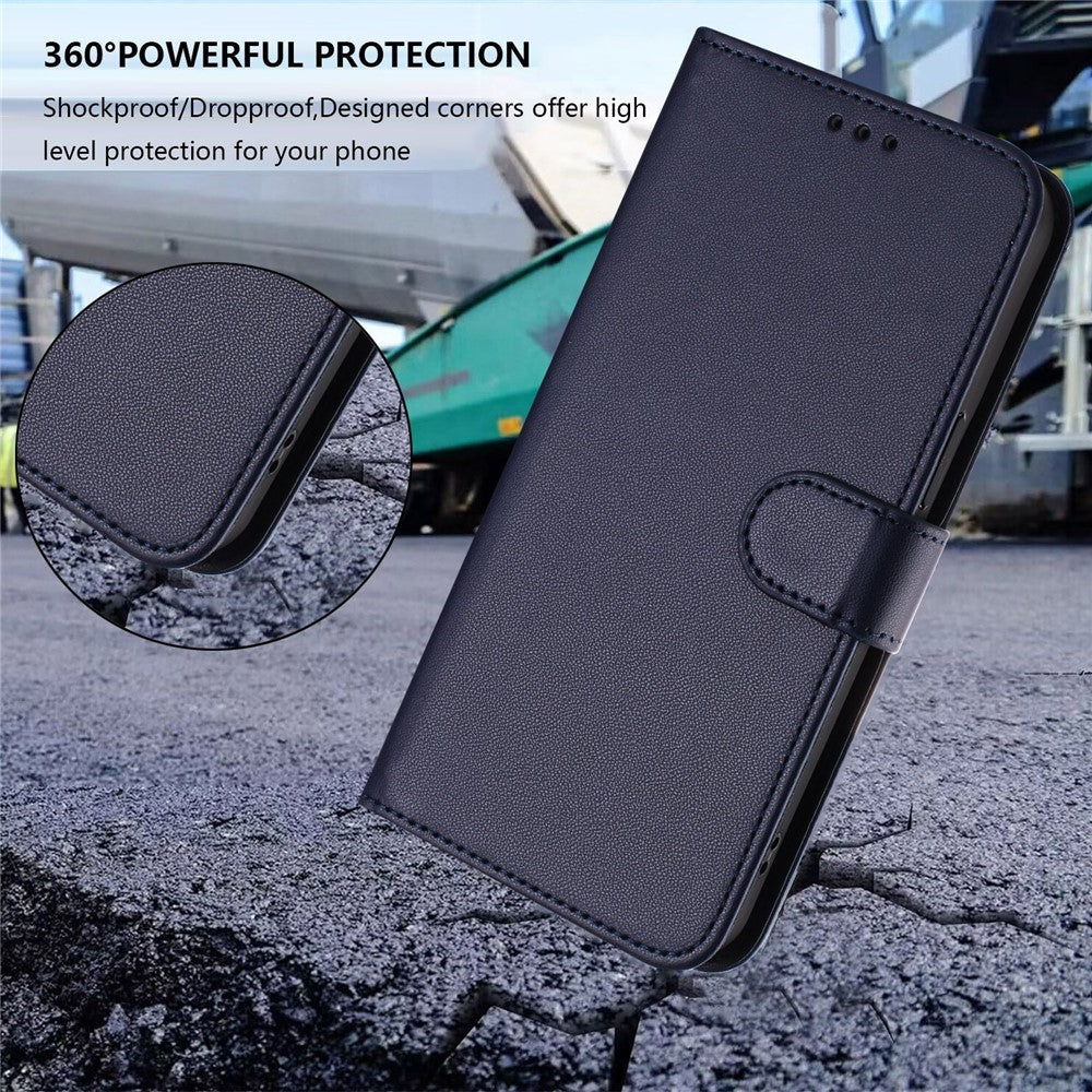 For Oppo Reno14 Pro 5G (Global) Leather Case Wallet Stand Phone Cover with Wrist Strap - Blue