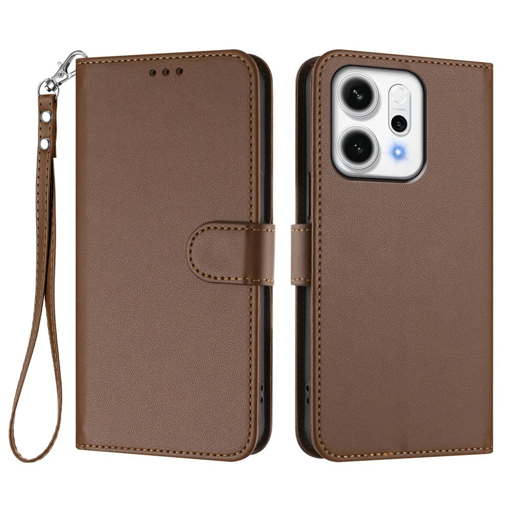 For Oppo Reno14 Pro 5G (Global) Leather Case Wallet Stand Phone Cover with Wrist Strap - Brown