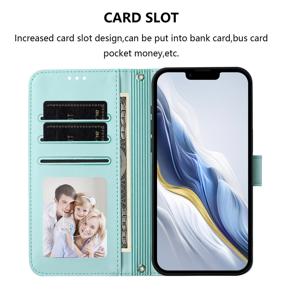 For Oppo Reno14 Pro 5G (Global) Leather Case Wallet Stand Phone Cover with Wrist Strap - Mint Green