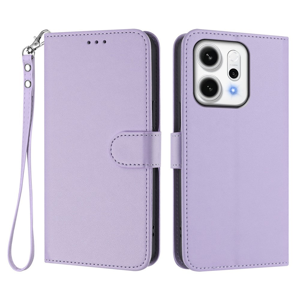 For Oppo Reno14 Pro 5G (Global) Leather Case Wallet Stand Phone Cover with Wrist Strap - Light Purple