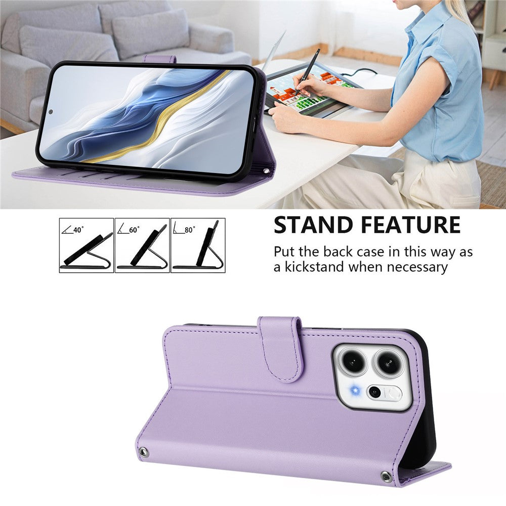 For Oppo Reno14 Pro 5G (Global) Leather Case Wallet Stand Phone Cover with Wrist Strap - Light Purple