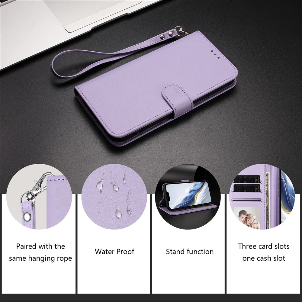 For Oppo Reno14 Pro 5G (Global) Leather Case Wallet Stand Phone Cover with Wrist Strap - Light Purple