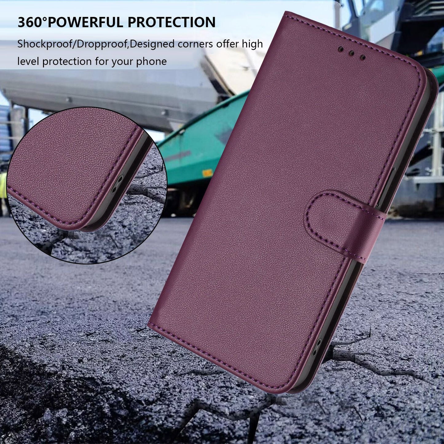 For Oppo Reno13 Pro 5G Leather Case Wallet Stand Phone Cover with Wrist Strap - Purple
