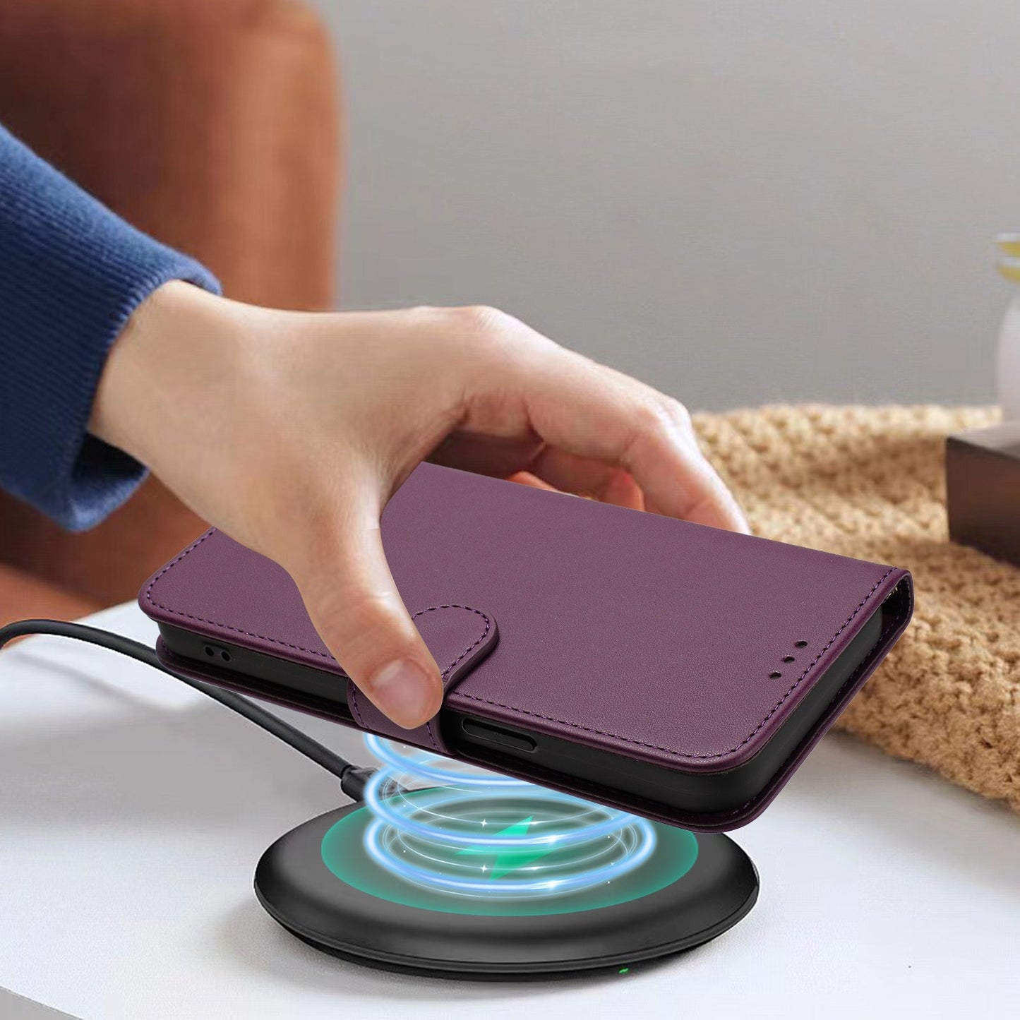 For Oppo Reno13 Pro 5G Leather Case Wallet Stand Phone Cover with Wrist Strap - Purple