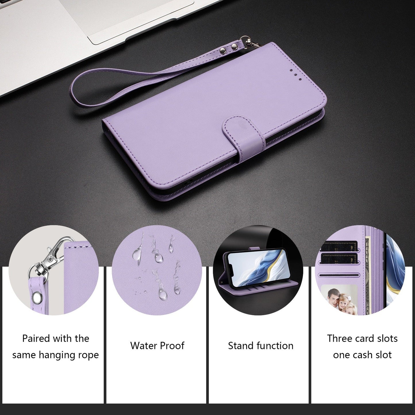 For Oppo Reno13 Pro 5G Leather Case Wallet Stand Phone Cover with Wrist Strap - Light Purple