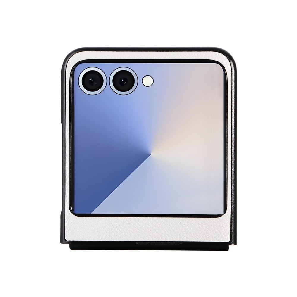 For Samsung Galaxy Z Flip7 5G Case Litchi Texture Leather + Hard PC Phone Cover - White