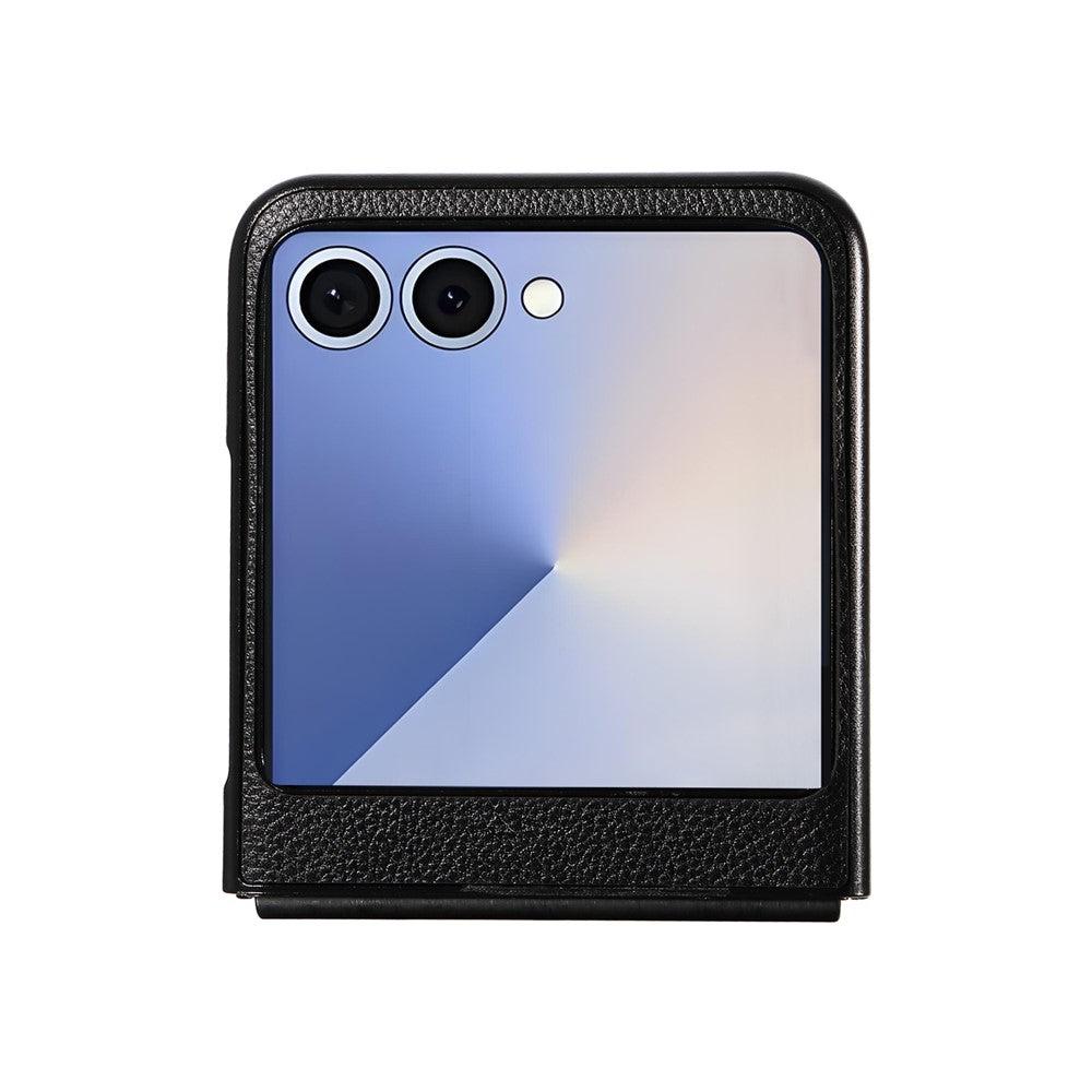 For Samsung Galaxy Z Flip7 5G Case Litchi Texture Leather + Hard PC Phone Cover - Black