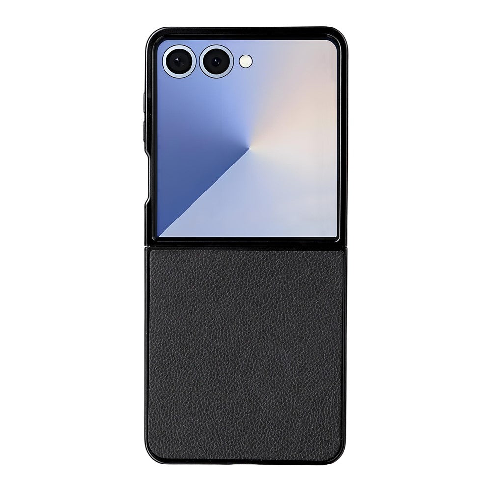 For Samsung Galaxy Z Flip7 5G Case Litchi Texture Leather + Hard PC Phone Cover - Black