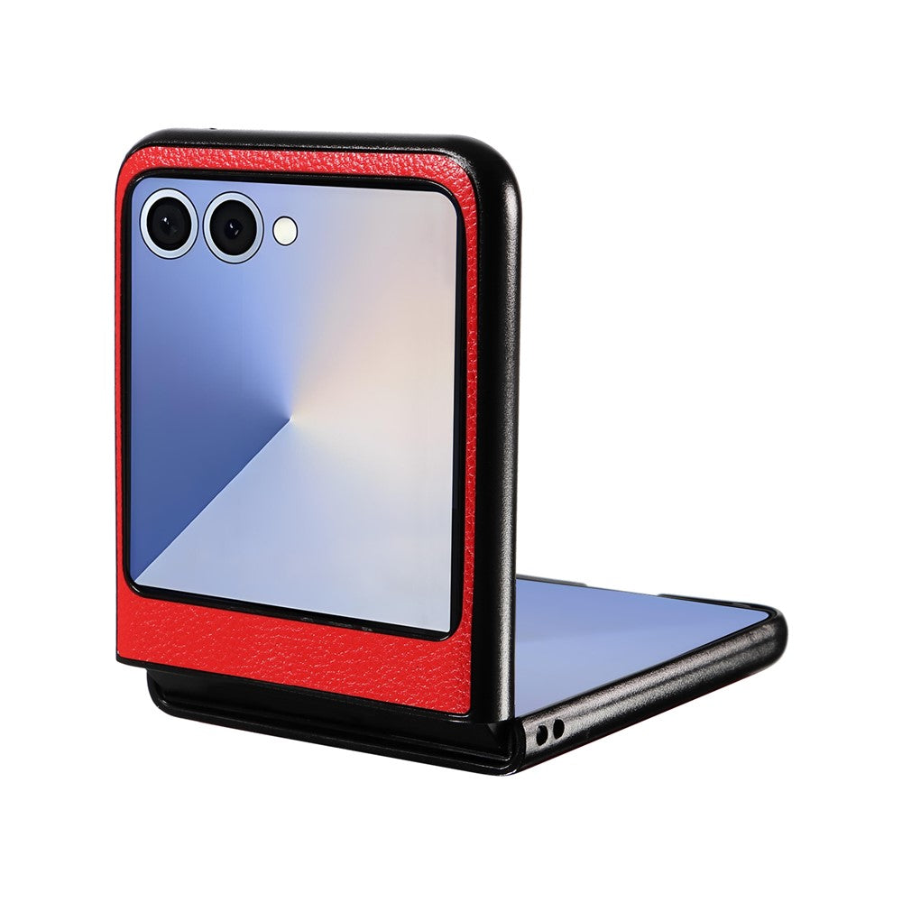 For Samsung Galaxy Z Flip7 5G Case Litchi Texture Leather + Hard PC Phone Cover - Red