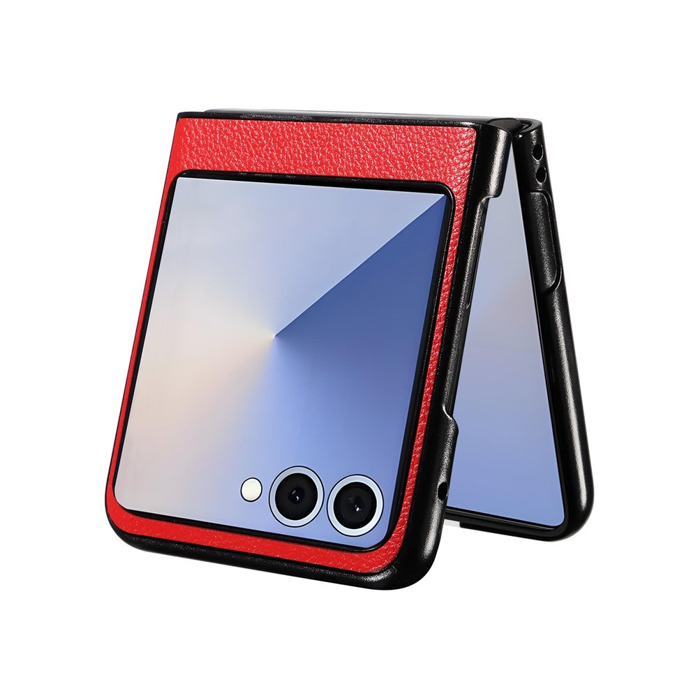 For Samsung Galaxy Z Flip7 5G Case Litchi Texture Leather + Hard PC Phone Cover - Red