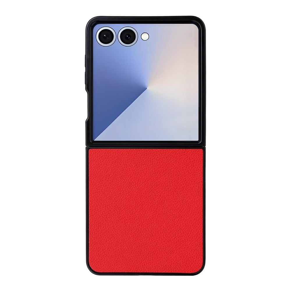 For Samsung Galaxy Z Flip7 5G Case Litchi Texture Leather + Hard PC Phone Cover - Red