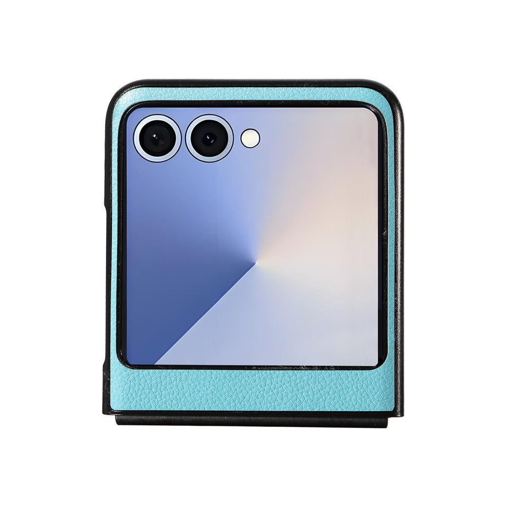 For Samsung Galaxy Z Flip7 5G Case Litchi Texture Leather + Hard PC Phone Cover - Baby Blue