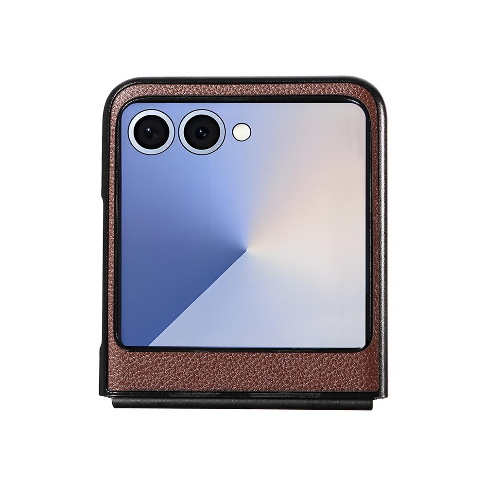 For Samsung Galaxy Z Flip7 5G Case Litchi Texture Leather + Hard PC Phone Cover - Brown