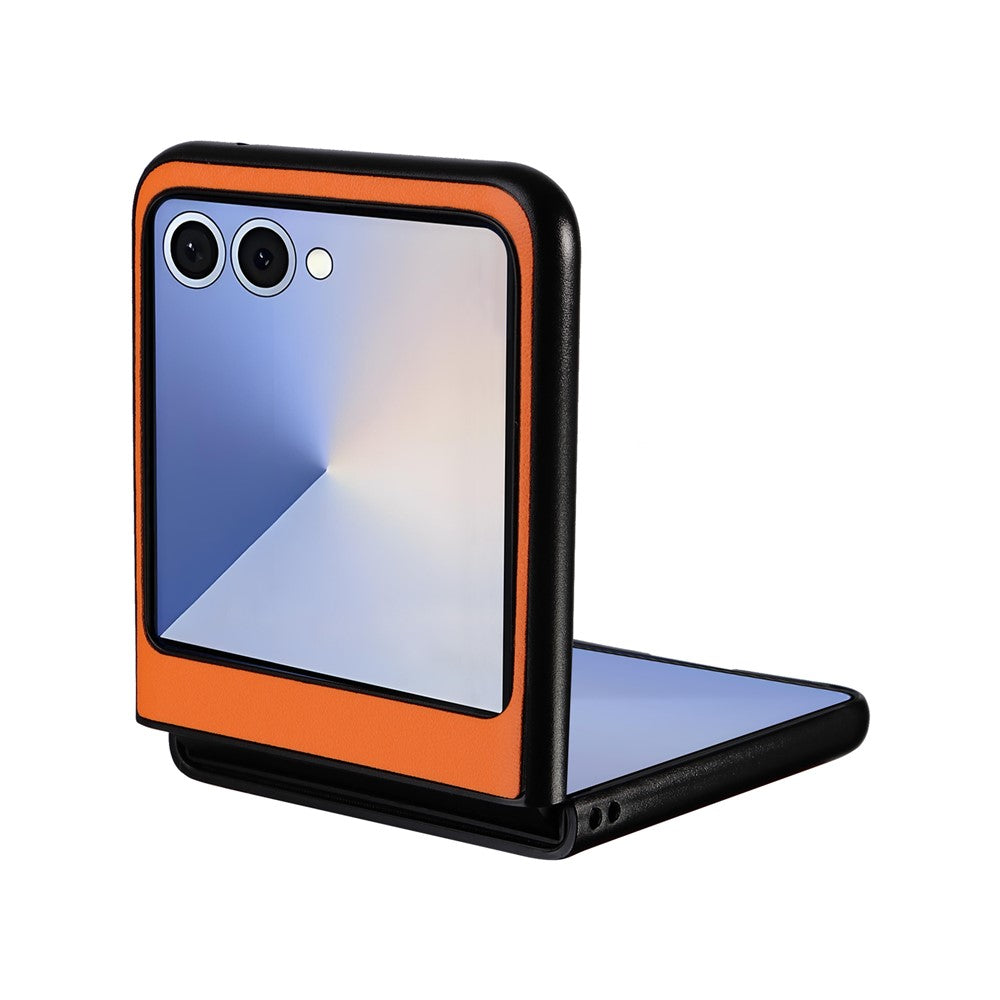 For Samsung Galaxy Z Flip7 5G Case PU Leather Hard PC Protective Phone Cover - Orange
