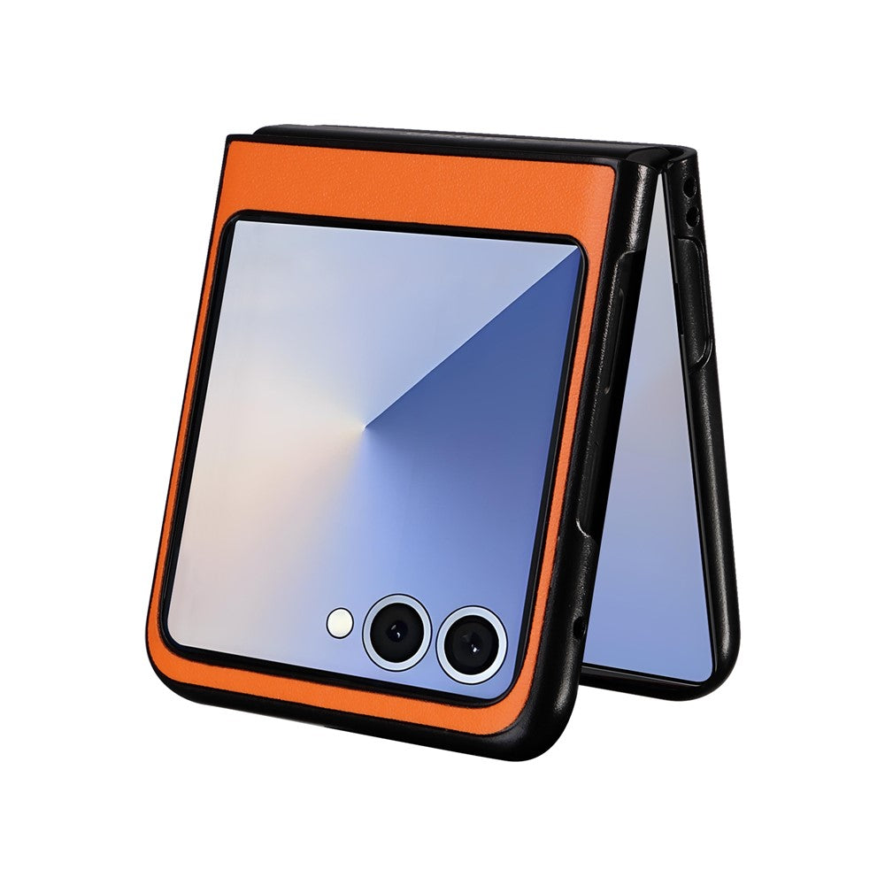 For Samsung Galaxy Z Flip7 5G Case PU Leather Hard PC Protective Phone Cover - Orange